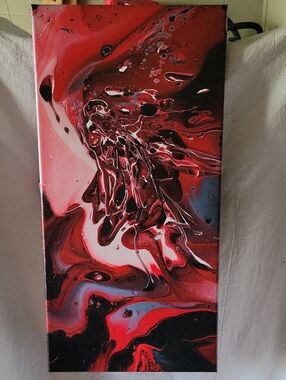 Handcrafted Glow In The Dark Abstract Red and Black Fluid Art Canvas